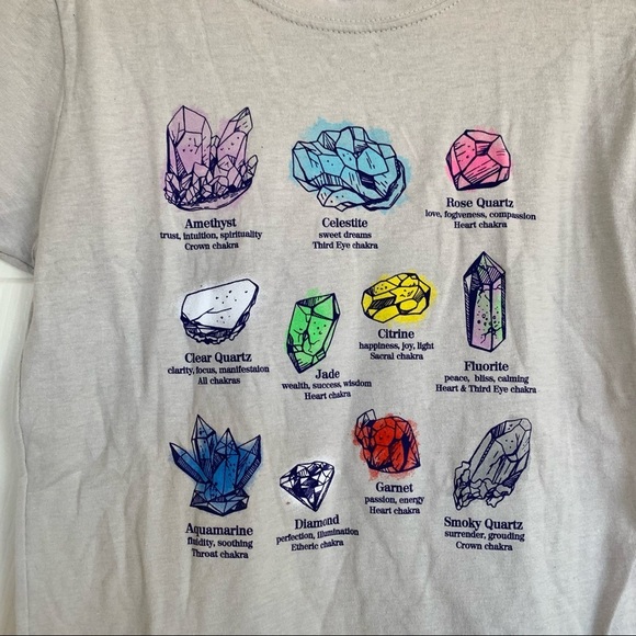 Hot Topic Grey Crystal Meanings T-Shirt Graphic Tee - Picture 5 of 8